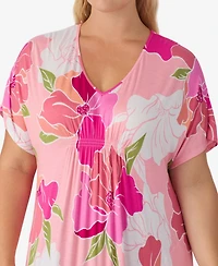 Ellen Tracy Plus Printed Short-Sleeve Long Tunic Dress