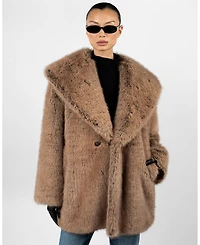 WeWoreWhat Women's Shawl Collar Faux Fur Coat