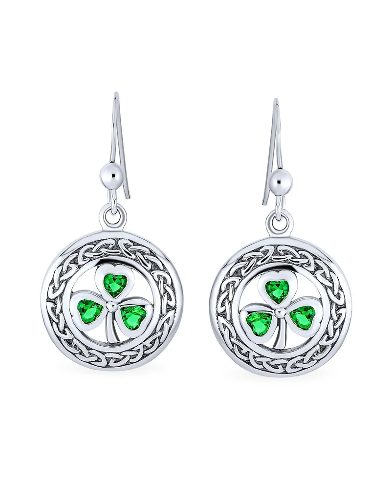 Bling Jewelry Good Luck Celtic Knot Circle Green Clover Dangle Earrings .925 Sterling Silver