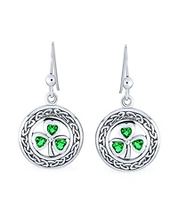 Bling Jewelry Good Luck Celtic Knot Circle Green Clover Dangle Earrings .925 Sterling Silver
