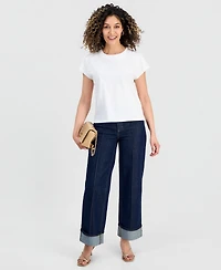 I.n.c. International Concepts Petite Short-Sleeve Lace-Shoulder Tee, Created for Macy's