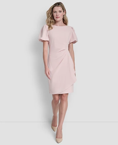 Dkny Women's Bubble Sleeve Scuba Crepe Ruched Sheath Dress