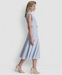 Dkny Women's Sleeveless V-Neck Belted Midi Dress