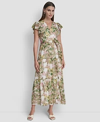 Dkny Women's V-Neck Tiered Long Dress