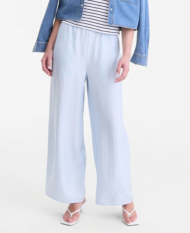 On 34th Women's Crinkle Satin Wide-Leg Pull-On Pants, Regular & Short, Macy's Exclusive