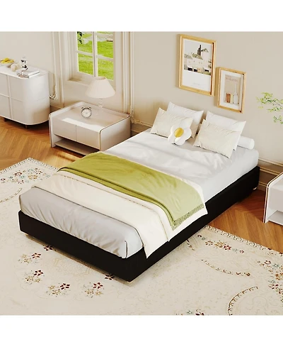Gaomon Full Cloud Bed Frame - Corduroy Upholstered Low Platform, Solid Wood Legs, No Headboard