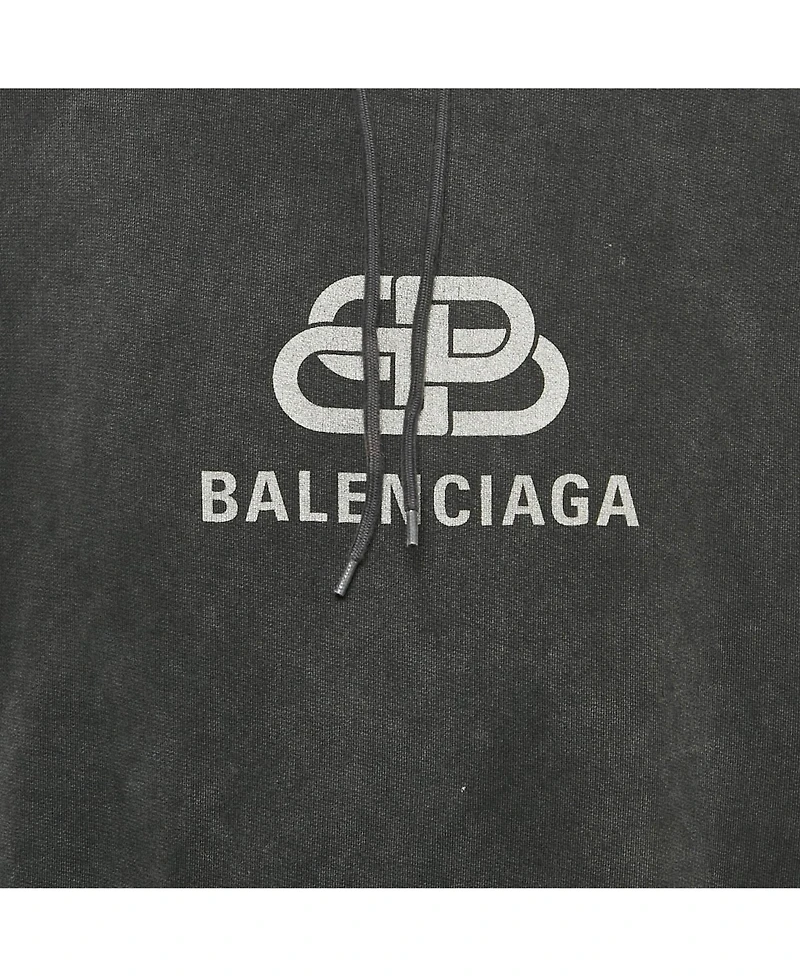 Pre-Owned Balenciaga Men's Faded Black Logo Print Cotton Oversize Hoodie