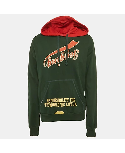 Pre-Owned Dolce & Gabbana Men's Green Printed Cotton Distressed Hoodie