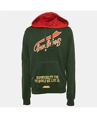 Pre-Owned Dolce & Gabbana Men's Green Printed Cotton Distressed Hoodie