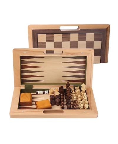 Gse Games & Sports Expert 16" Deluxe 3-in-1 Wooden Folding Chess Checker and Backgammon Board Game Combo Set for Kids & Adults
