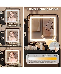 Gaomon Vanity Desk Led Light Mirror and Charging Station Small Makeup Vanities Set for Bedrooms, Apartments, Easy to Assemble