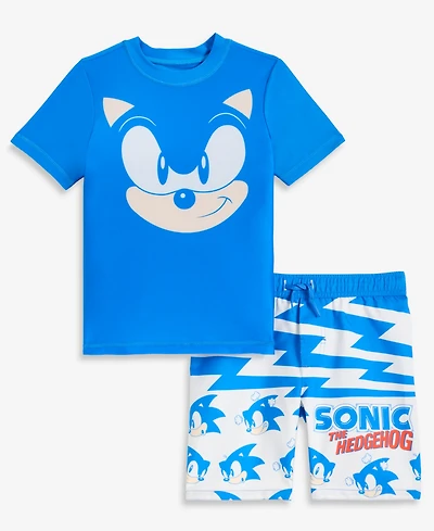 Sonic Boys' 4-6X Short Sleeve Rashguard & Mesh-Lined Trunks, 2-Piece Swim Set