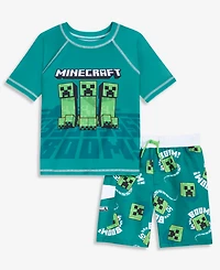 Minecraft Boys' 4-7 Rashguard & Swim Trunks, 2-Piece Set