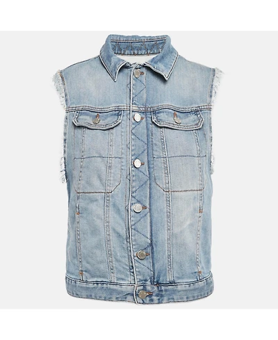 Pre-Owned Zadig & Voltaire Women's Blue Embroidered Denim Sleeveless Kio Brode Jacket