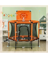 Hongge Kids Indoor Trampoline with Enclosure and Basketball Hoop for Ages Three to Six