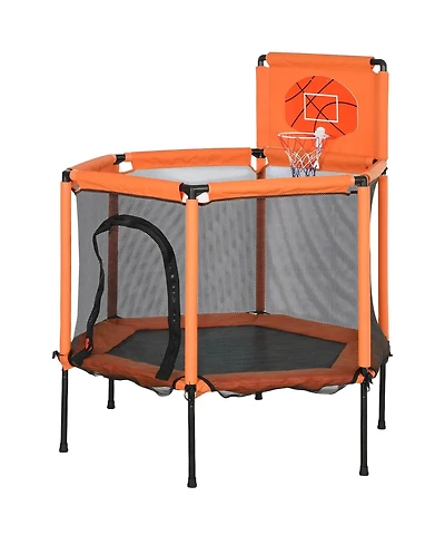 Hongge Kids Indoor Trampoline with Enclosure and Basketball Hoop for Ages Three to Six