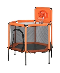 Hongge Kids Indoor Trampoline with Enclosure and Basketball Hoop for Ages Three to Six