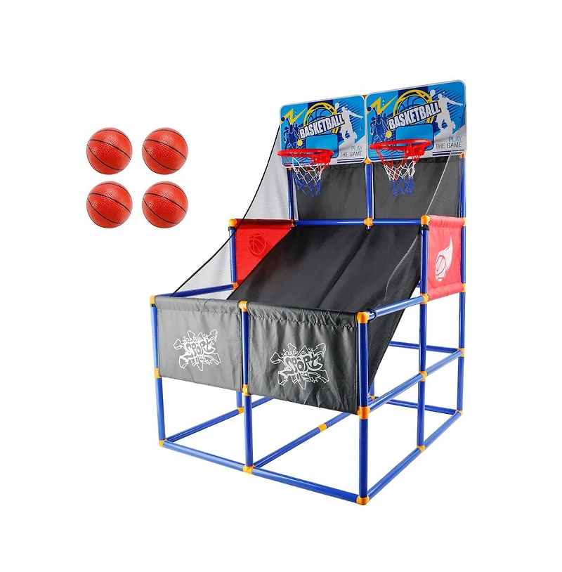 Bruce & Shark Double Hoop Basketball Arcade Game for Kids, Indoor/Outdoor Sports Toy with 4 Balls & Pump