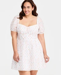 Kingston Grey Trendy Plus Cotton Clip-Dot Puff-Sleeve Dress