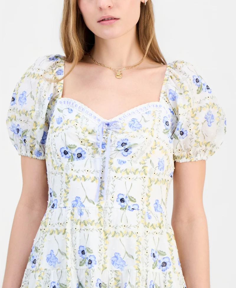 Kingston Grey Juniors' Sweetheart-Neck Puff-Sleeve Mini Dress