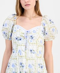 Kingston Grey Juniors' Sweetheart-Neck Puff-Sleeve Mini Dress