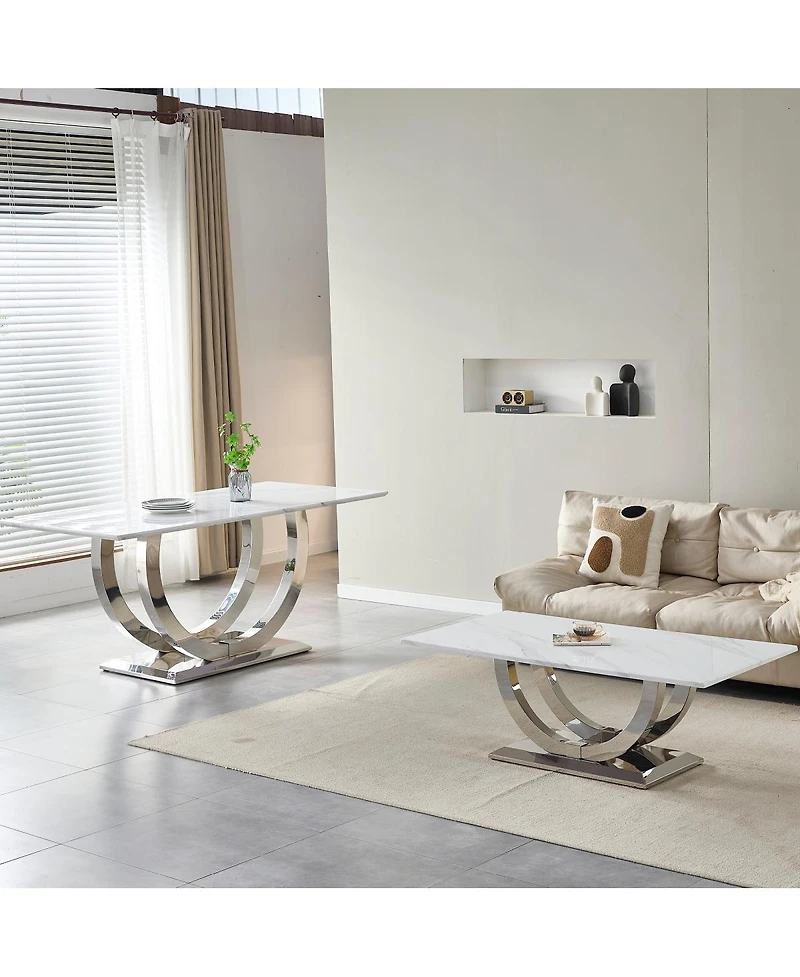 Streamdale Furniture Streamdale 69" Rectangular Dining Table, Modern Simple, Marble & Stainless Steel, Seats 4-6