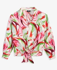 I.n.c. International Concepts Petite Printed Long-Sleeve Tie-Front Blouse, Created for Macy's