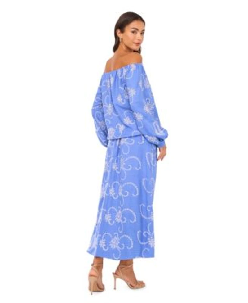 Vince Camuto Embroidered Womensa Line Maxi Skirt Off The Shoulder Long Sleeve Blouse