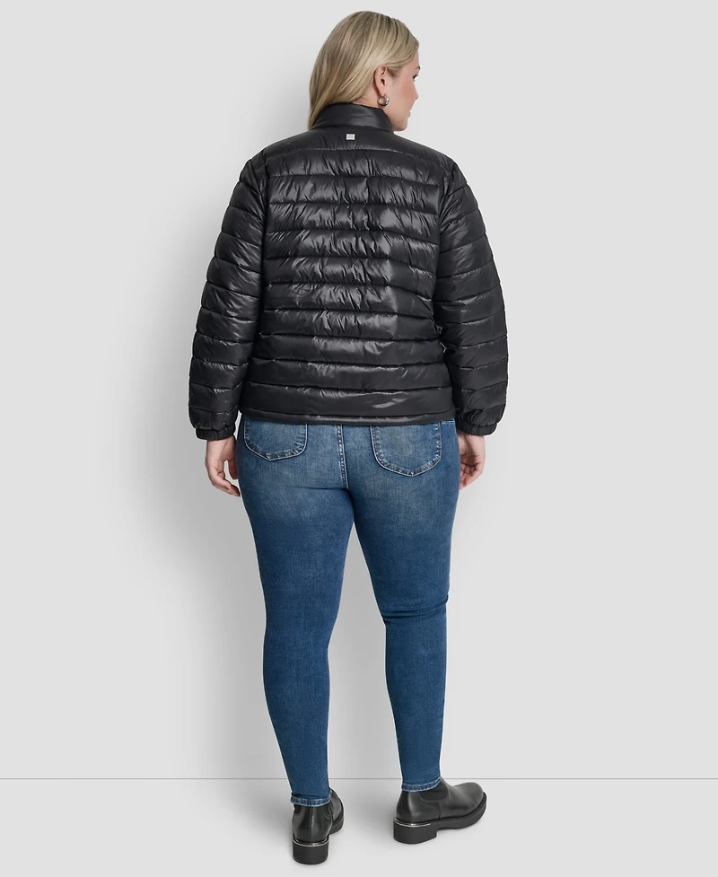 Dkny Plus Moto Collar Short Packable Coat