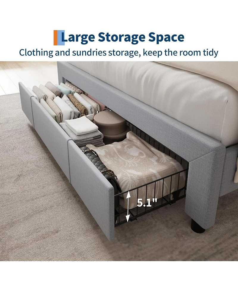 gaomon Upholstered Platform Bed Frame with Storage Drawers and Charging Station Headboard, No Box Spring Needed