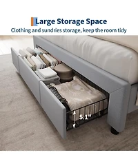 gaomon Upholstered Platform Bed Frame with Storage Drawers and Charging Station Headboard, No Box Spring Needed