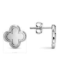 Devata Contour-lined Clover Stud Earrings in Rhodium Plated Sterling Silver