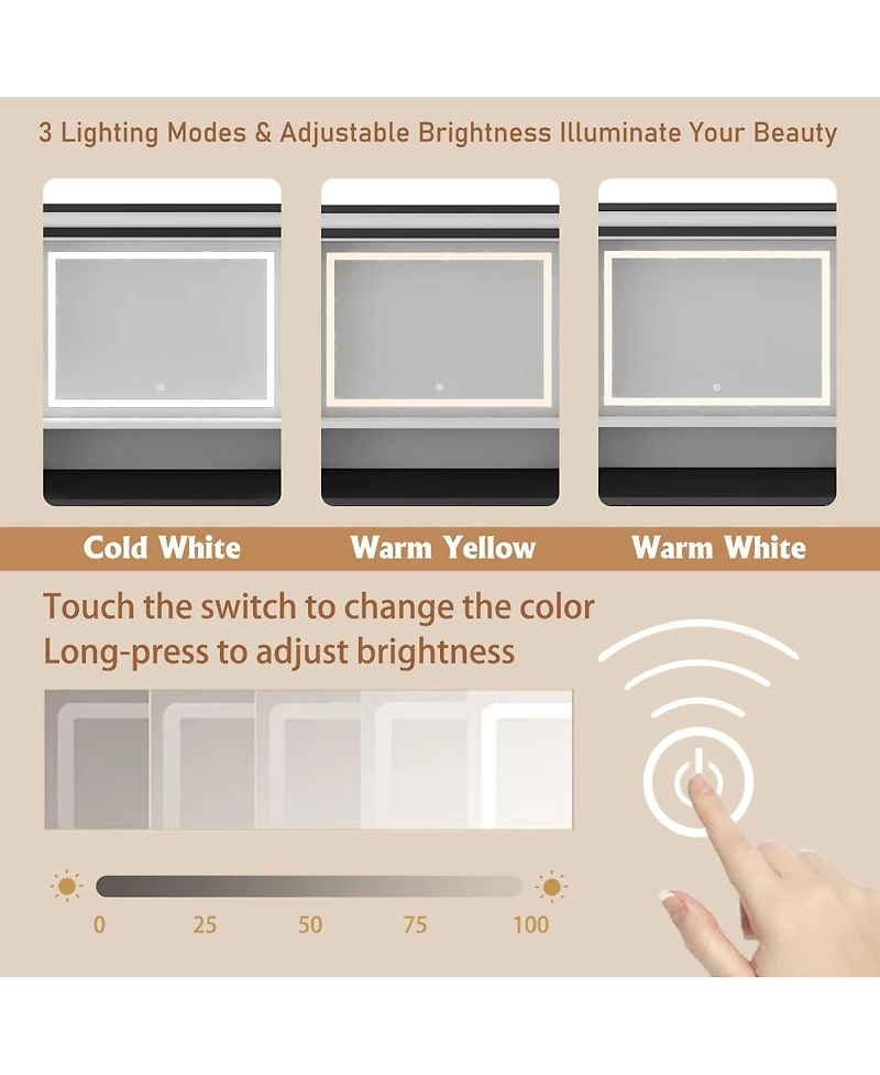 Streamdale Furniture Farmhouse Dressing Table with Lighted Mirror and Drawer