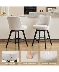 gaomon Bar Stools Set of 2, Modern Swivel Counter Height Bar Stools with Back and Wood Legs, Upholstered Barstools for Kitchen Island, 26" H Seat