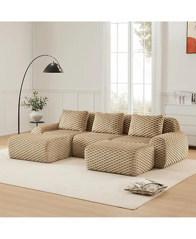 Streamdale Furniture Modern U-Shaped Modular Sectional Sofa, Flannelette, Oversized 3-Seater, Movable Ottoman