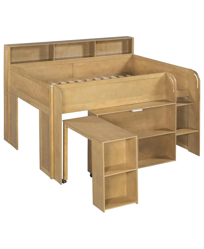 Streamdale Furniture Wood Full Loft bed with Multiple Storage Shelves, Desk and Led