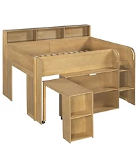 Streamdale Furniture Wood Full Loft bed with Multiple Storage Shelves, Desk and Led