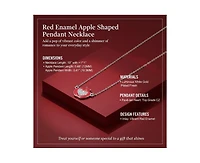 Rachel Glauber Whimsical Red Enamel Apple Shape Necklace in White Gold Plated