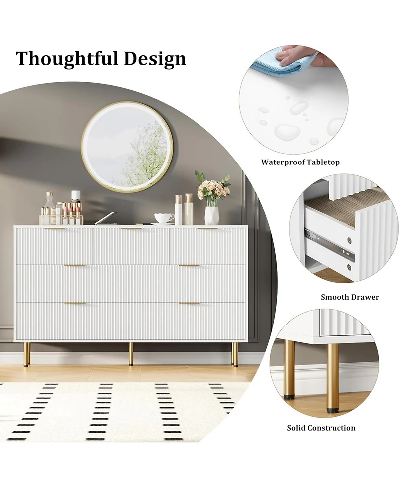 gaomon 7 Drawer Dresser for Bedroom, Fluted Chest with Gold Handle, Wood Organizer Closet, Living Room, Hallway