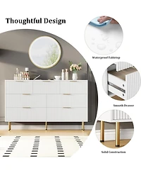 gaomon 7 Drawer Dresser for Bedroom, Fluted Chest with Gold Handle, Wood Organizer Closet, Living Room, Hallway