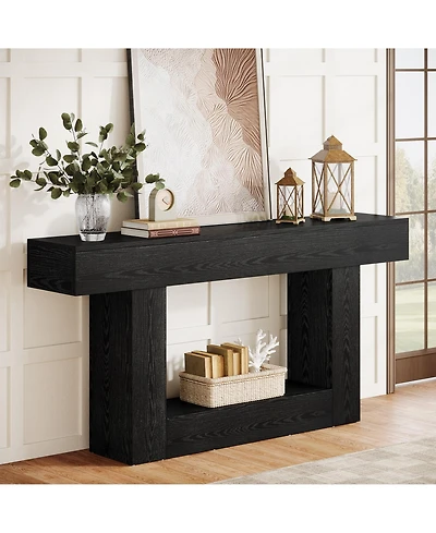 Tribesigns 63" Console Table, Farmhouse 2-Tier Entryway Table with U-Shaped Base, Narrow Long Wood Sofa Behind Couch for Living Room,