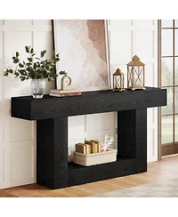 Tribesigns 63" Console Table, Farmhouse 2-Tier Entryway Table with U-Shaped Base, Narrow Long Wood Sofa Behind Couch for Living Room,