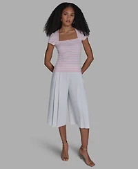 Bcbg Women's Short-Sleeve Square Neck Striped Top