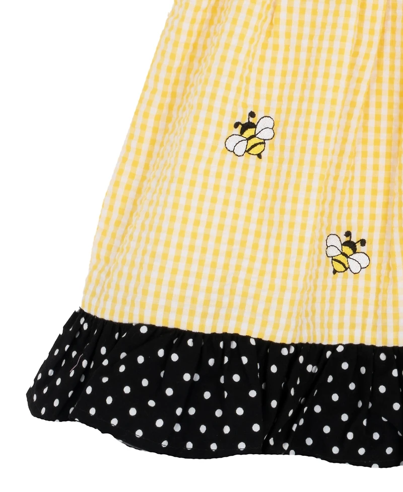 Rare Editions Baby Girls' Yellow Bee Schiffli Sleeveless Dress and Panty, 2-Piece Set