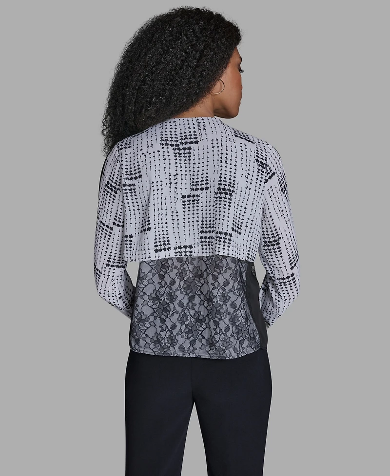 Bcbg Women's Printed Lace Crewneck Long-Sleeve Top