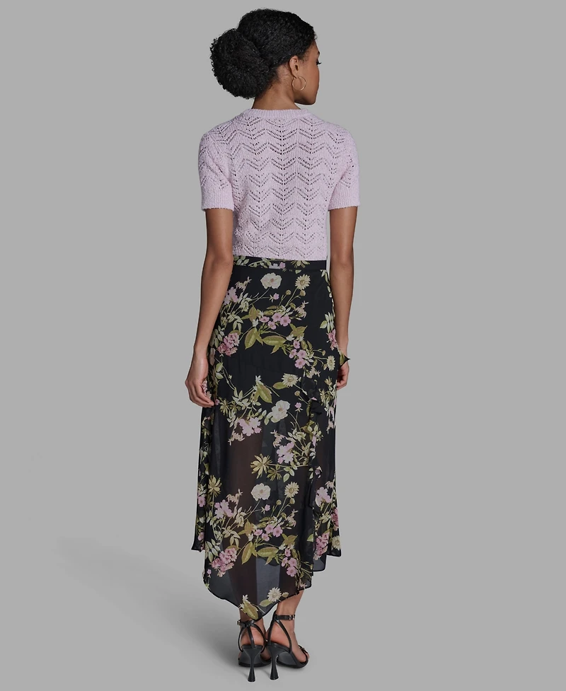 Bcbg Women's Side Zipper Printed Ruffle Maxi Skirt