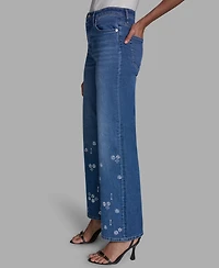 Bcbg Women's High-Rise Wide-Leg Embellished Jeans