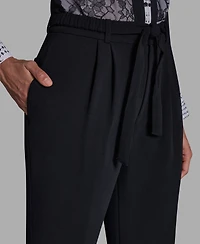 Bcbg Women's Mid-Rise Tie-Waist Pleated Straight Leg Pants