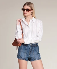 Avec Les Filles Women's High-Low Rise Denim Shorts