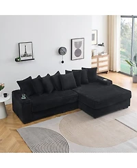 Streamdale Furniture corduroy sofa with cup holder, storage, and reversible recliner.